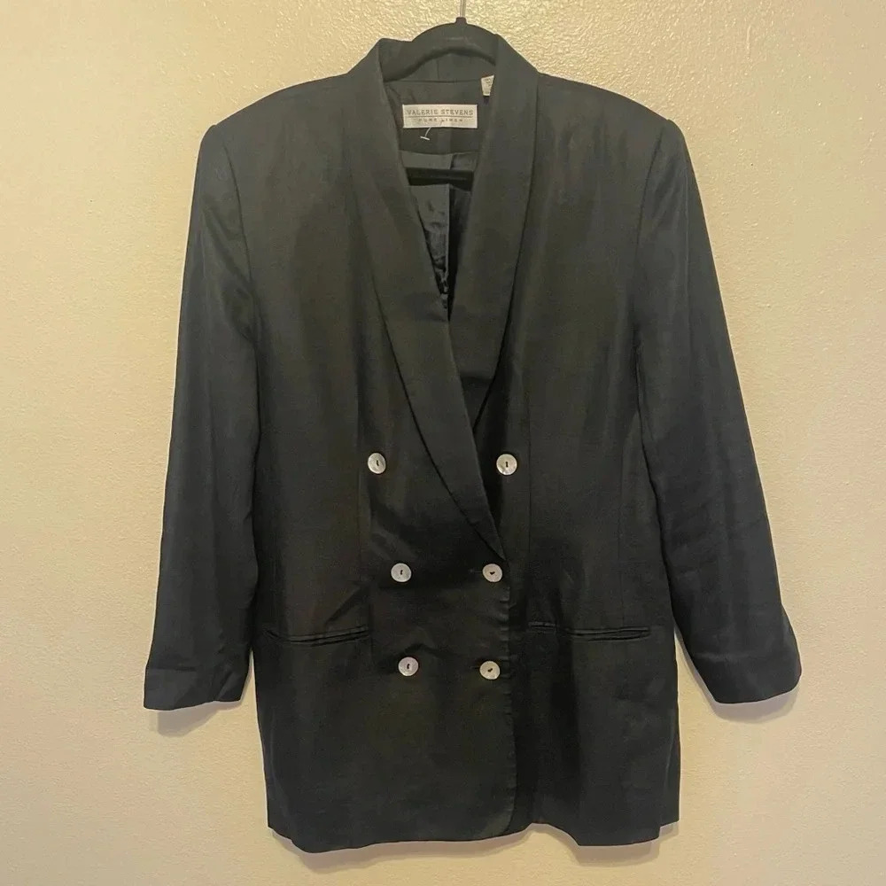 Valerie Steven Pure Linen Blazer Oversized NWOT Size 12 Navy